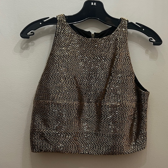 Gold Crop Halter Top & Black Wide-Leg Pants Set - Picture 5 of 13